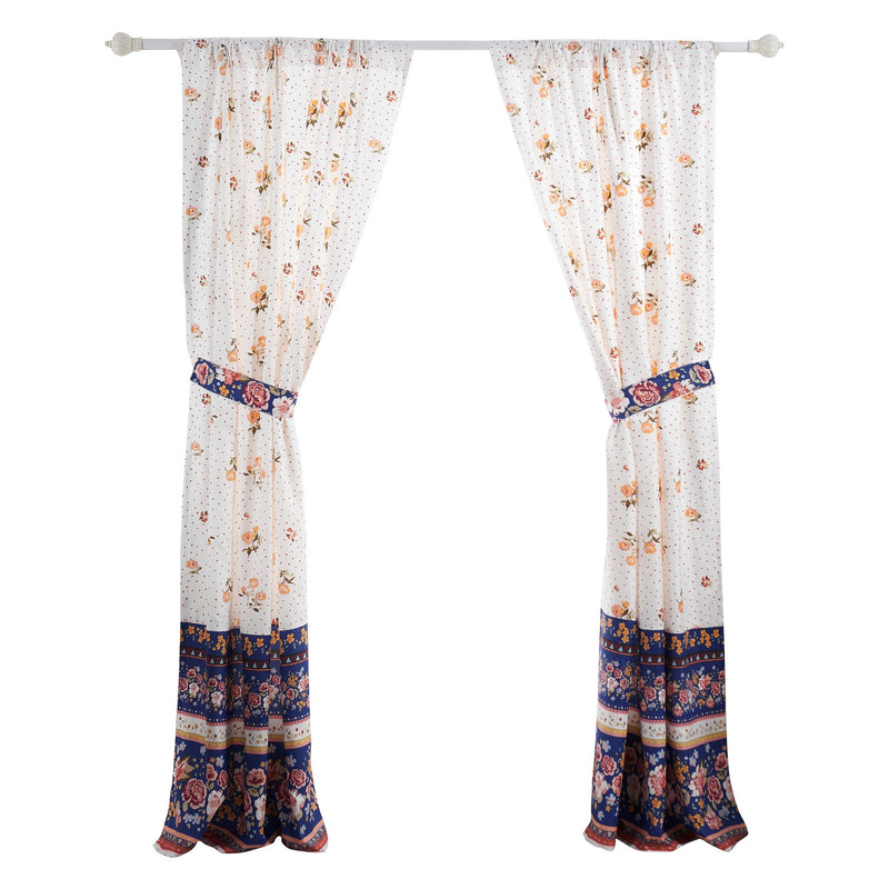 Pico 84 Inch Window Curtains Polka Dots And Flowers White Blue Microfiber-zoom-
