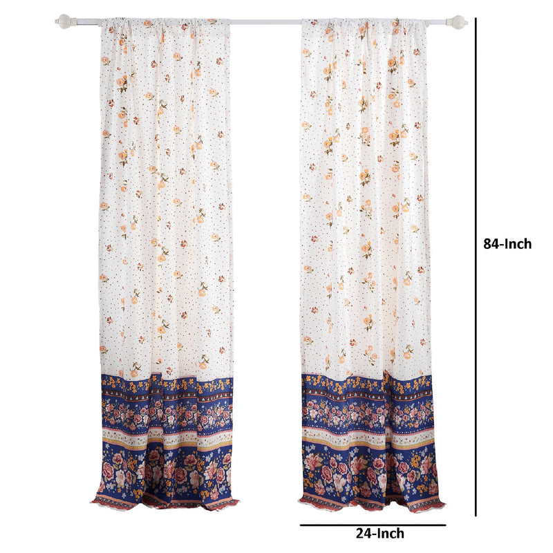 Pico 84 Inch Window Curtains Polka Dots And Flowers White Blue Microfiber-zoom-