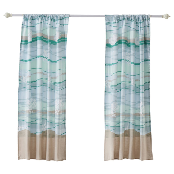 Vira 63 Inch Window Curtains Ocean Waves And Sand Print Rod Pockets-zoom-