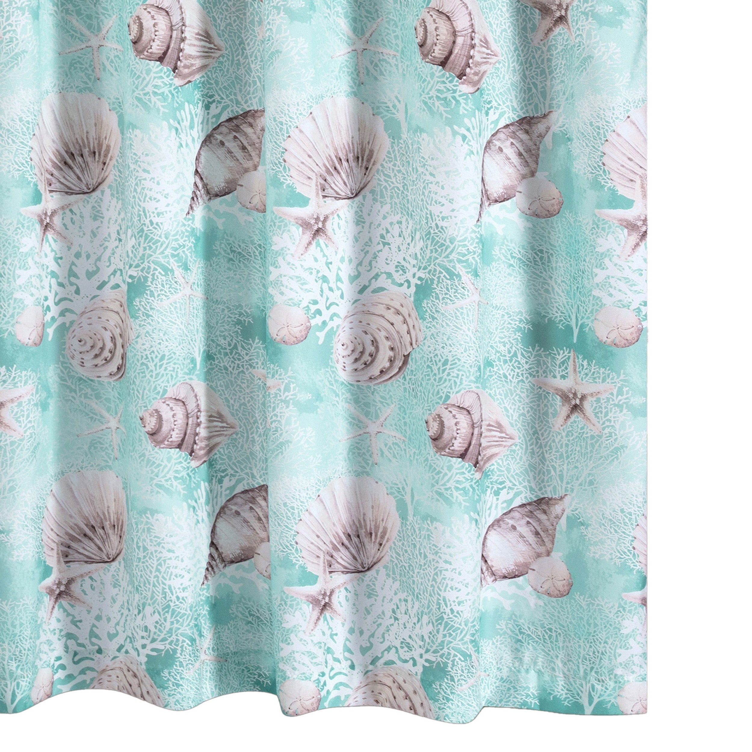 Logan 72 Inch Shower Curtain Coastal Light Blue Conch Shells Print