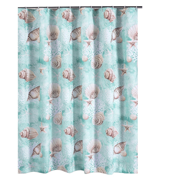 Logan 72 Inch Shower Curtain Coastal Light Blue Conch Shells Print