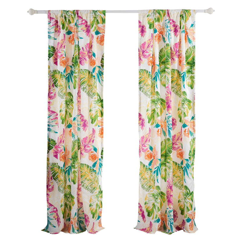 Porto 84 Inch Panel Window Curtains Tropical Palm Leaves Green And Blue-zoom-