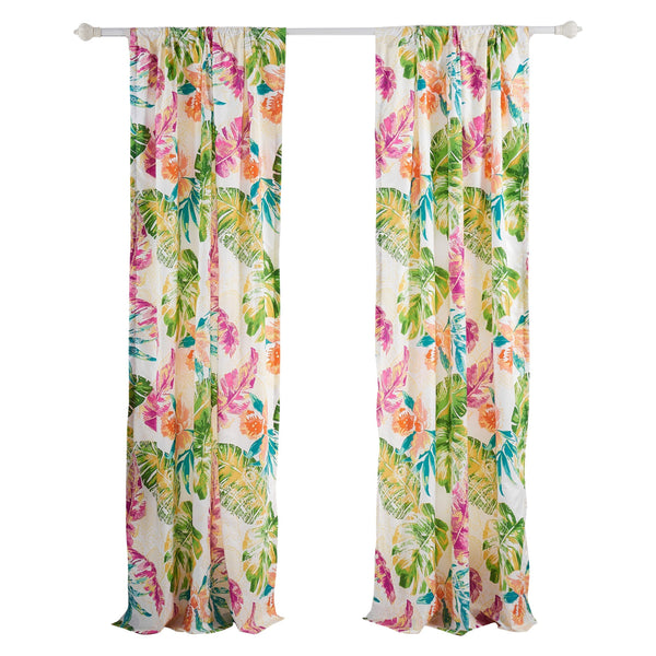 Porto 84 Inch Panel Window Curtains Tropical Palm Leaves Green And Blue