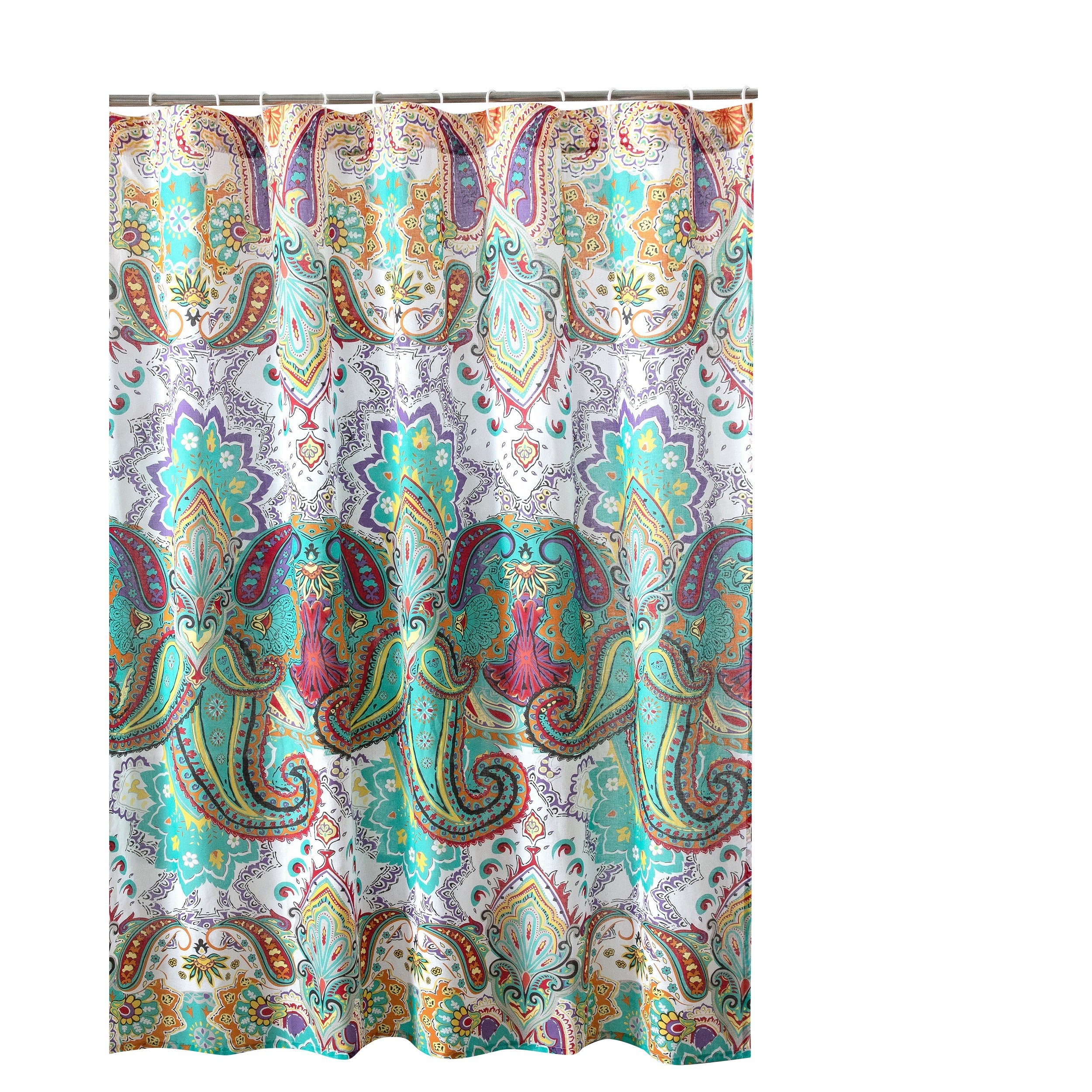 Vana 72 Inch Shower Curtain Microfiber Fabric Blue And Red Paisleys Print-zoom-2