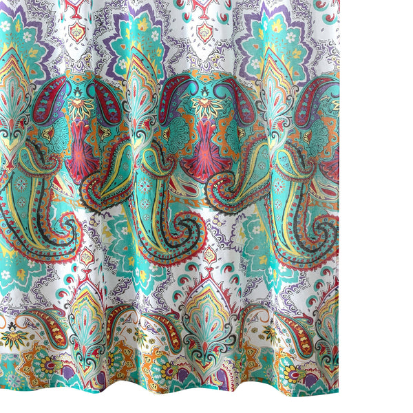Vana 72 Inch Shower Curtain Microfiber Fabric Blue And Red Paisleys Print