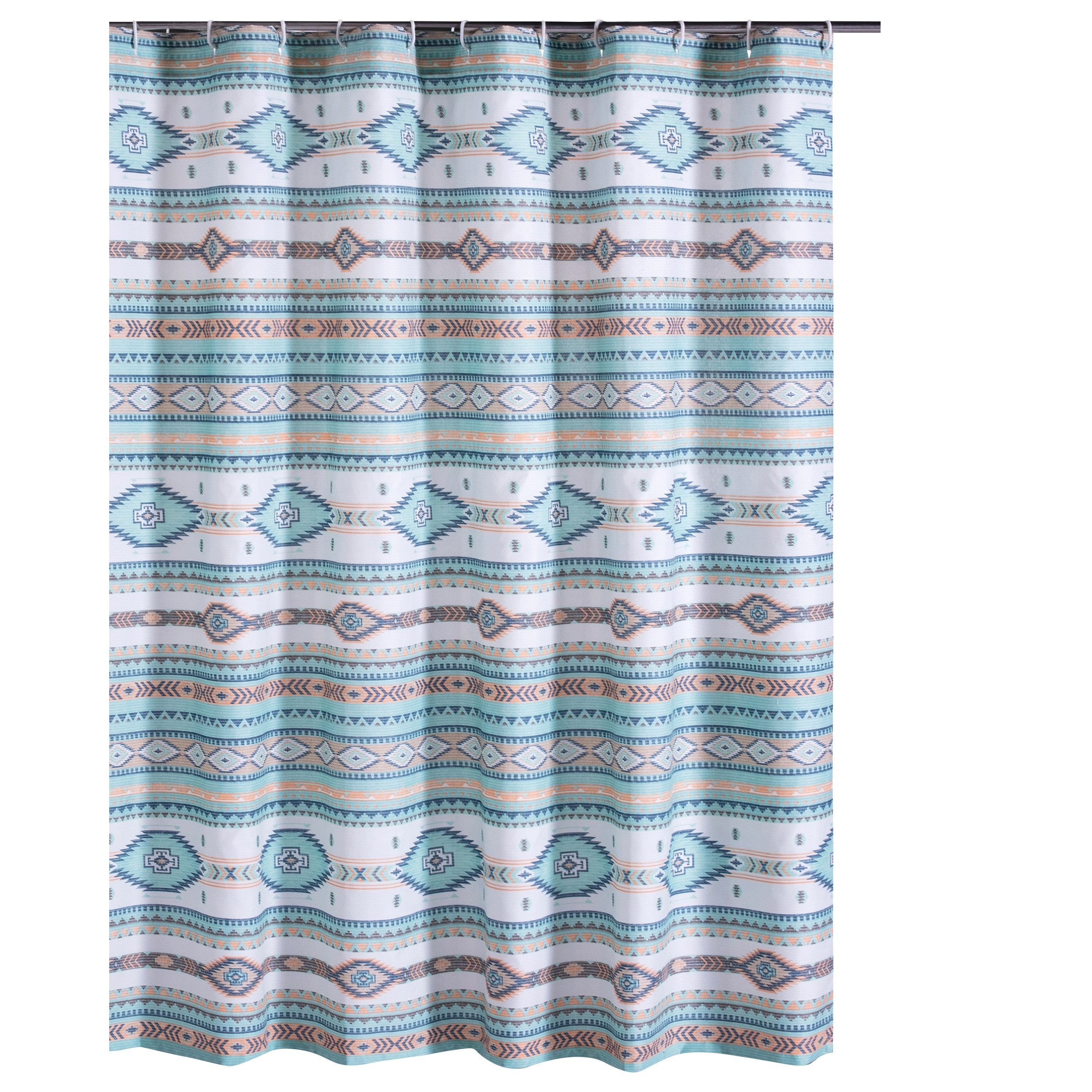Kiev 72 Inch Shower Curtain Microfiber Blue Southwest Design Button Holes