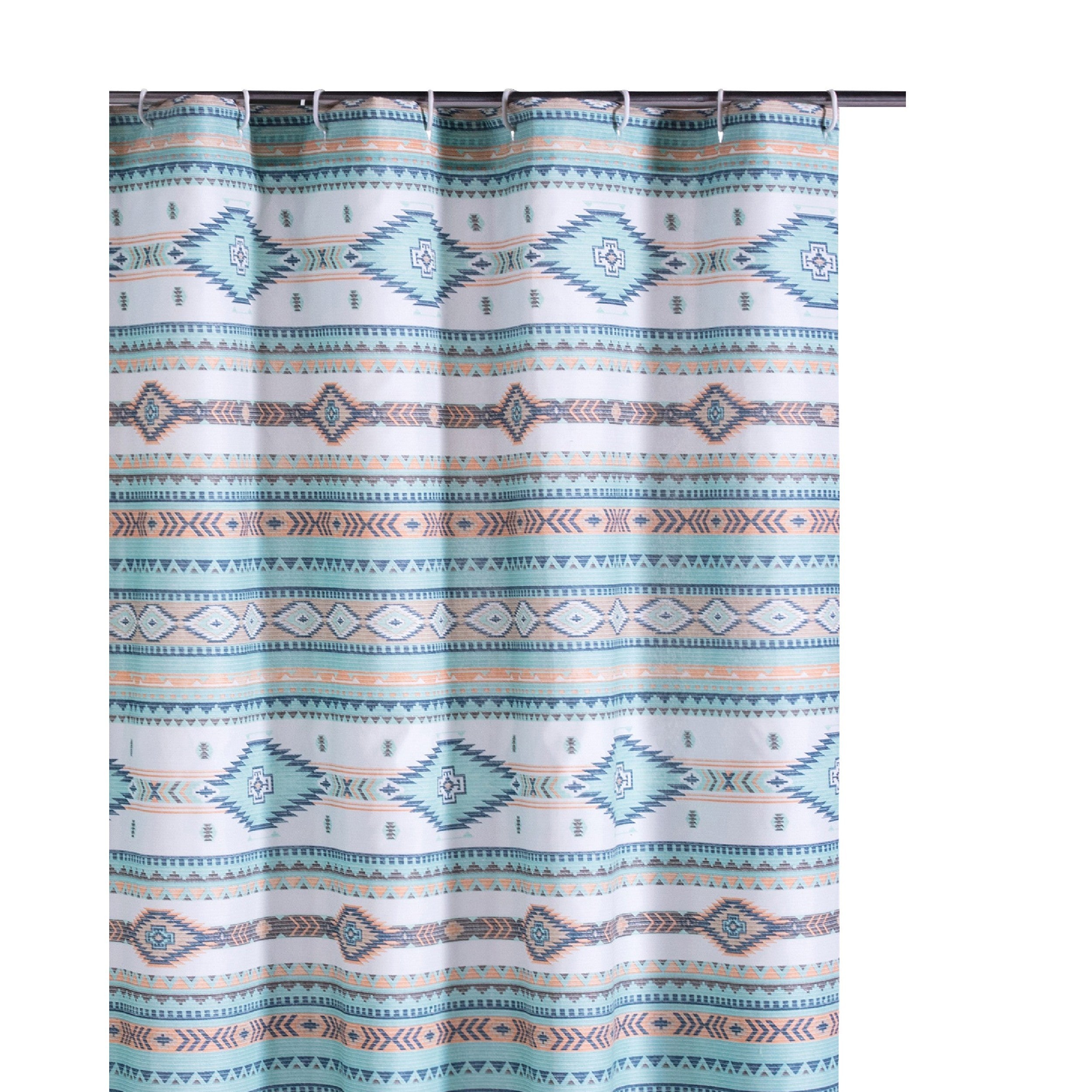 Kiev 72 Inch Shower Curtain Microfiber Blue Southwest Design Button Holes-zoom-2