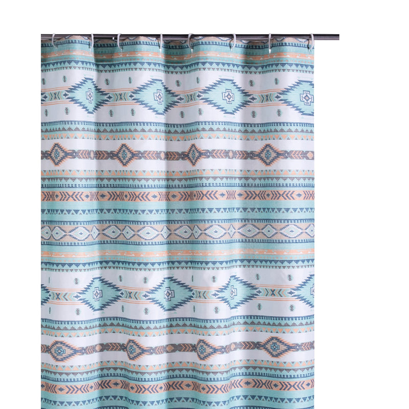 Kiev 72 Inch Shower Curtain Microfiber Blue Southwest Design Button Holes-zoom-