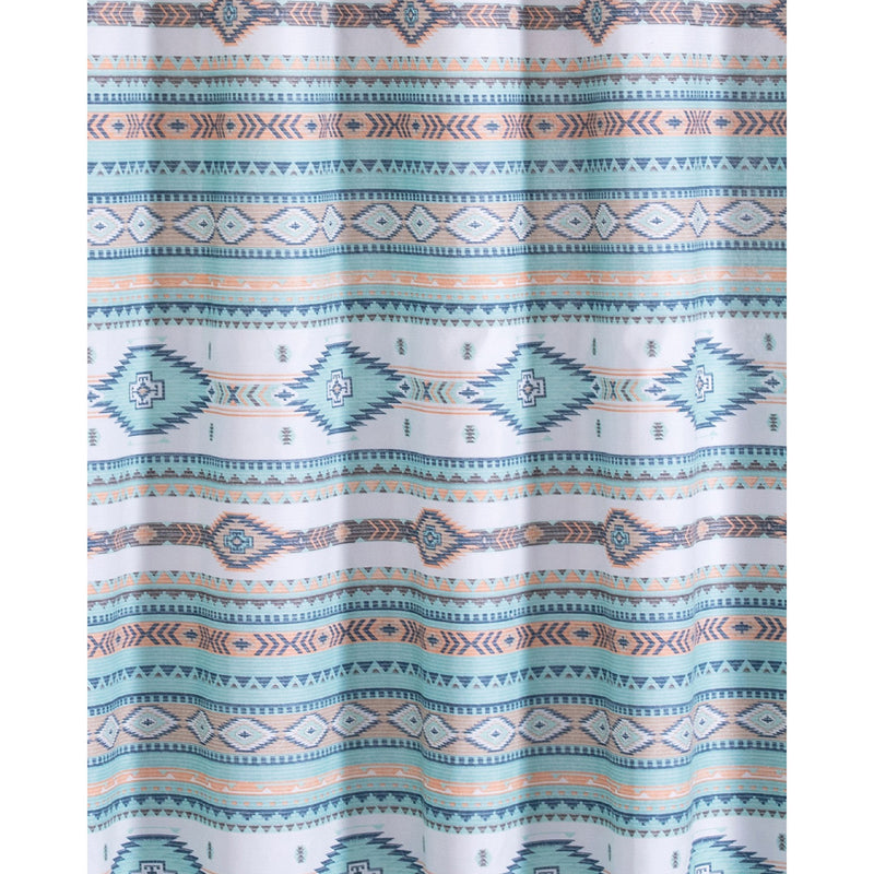 Kiev 72 Inch Shower Curtain Microfiber Blue Southwest Design Button Holes-zoom-