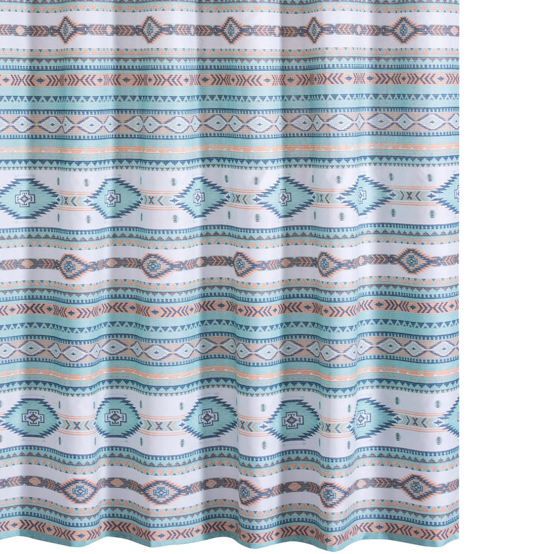 Kiev 72 Inch Shower Curtain Microfiber Blue Southwest Design Button Holes-zoom-
