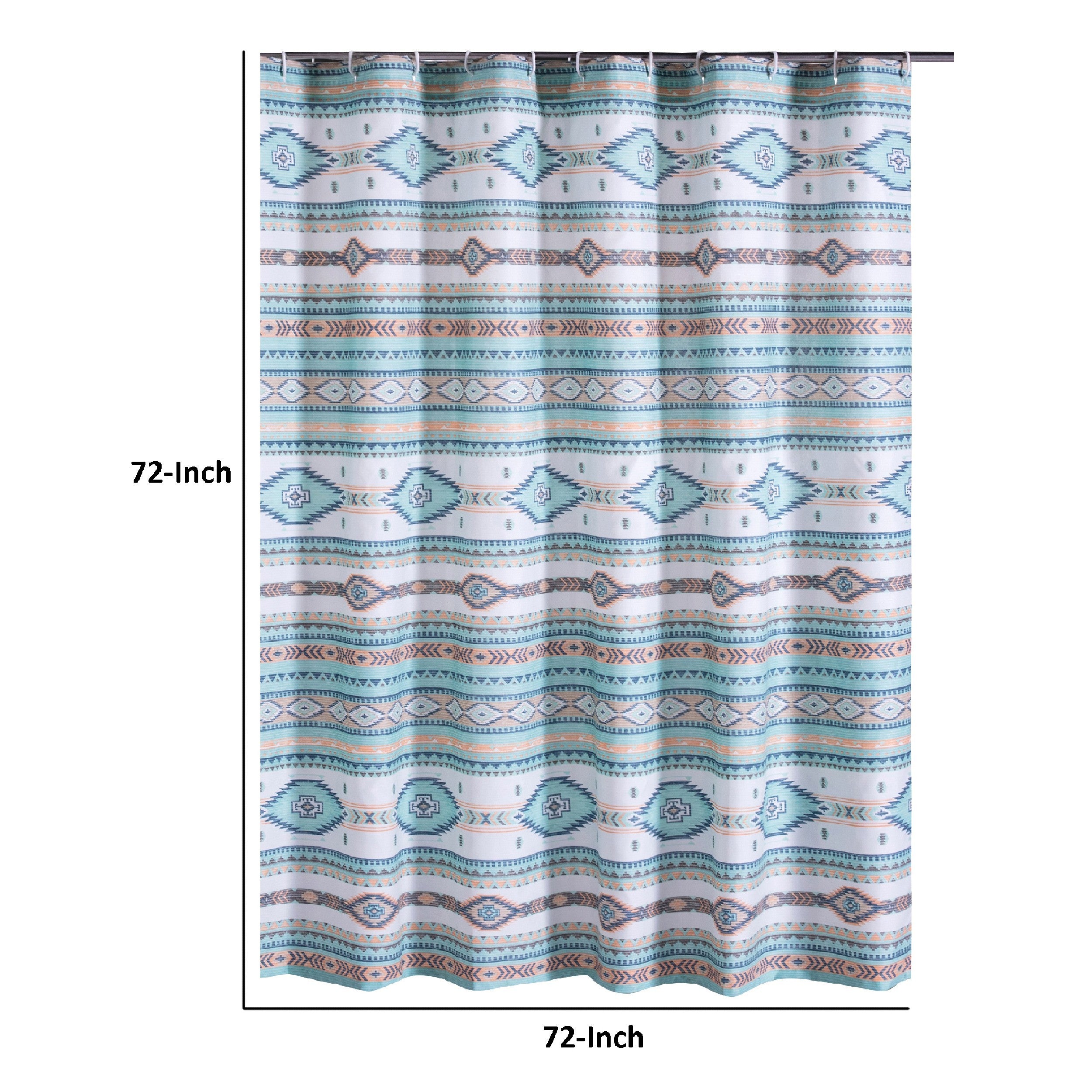 Kiev 72 Inch Shower Curtain Microfiber Blue Southwest Design Button Holes-zoom-5