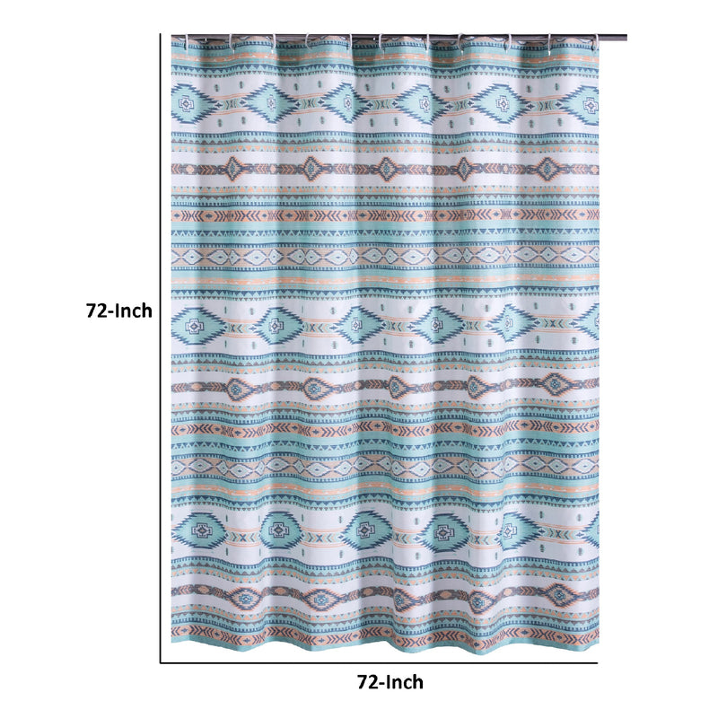 Kiev 72 Inch Shower Curtain Microfiber Blue Southwest Design Button Holes-zoom-