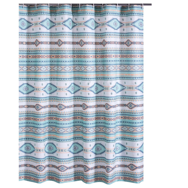 Kiev 72 Inch Shower Curtain Microfiber Blue Southwest Design Button Holes