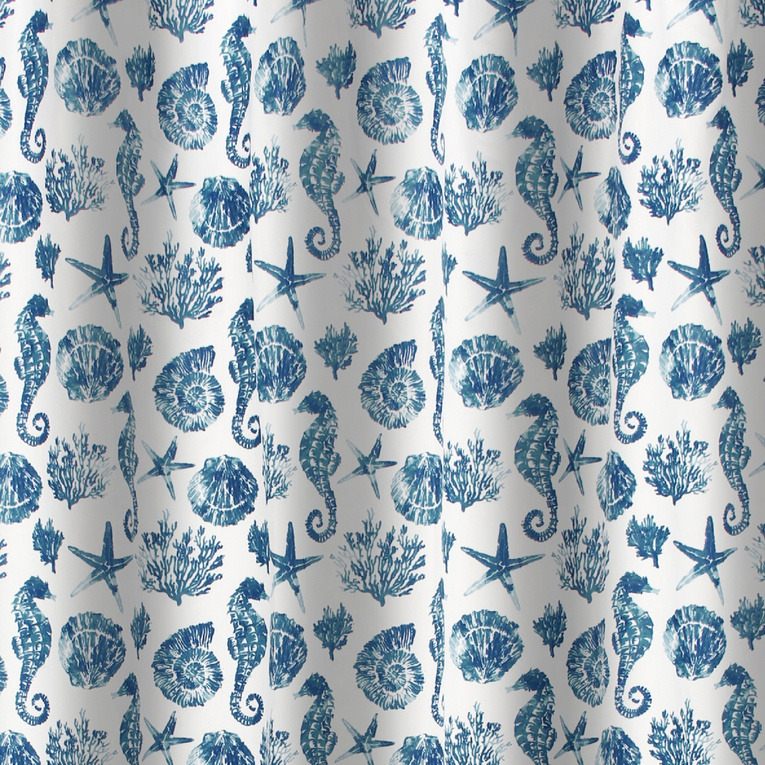 Riga 72 Inch Shower Curtain Blue Seashells Print Button Holes Microfiber-zoom-4