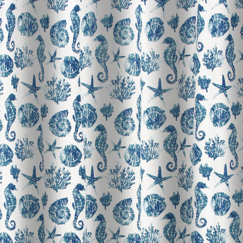 Riga 72 Inch Shower Curtain Blue Seashells Print Button Holes Microfiber-zoom-