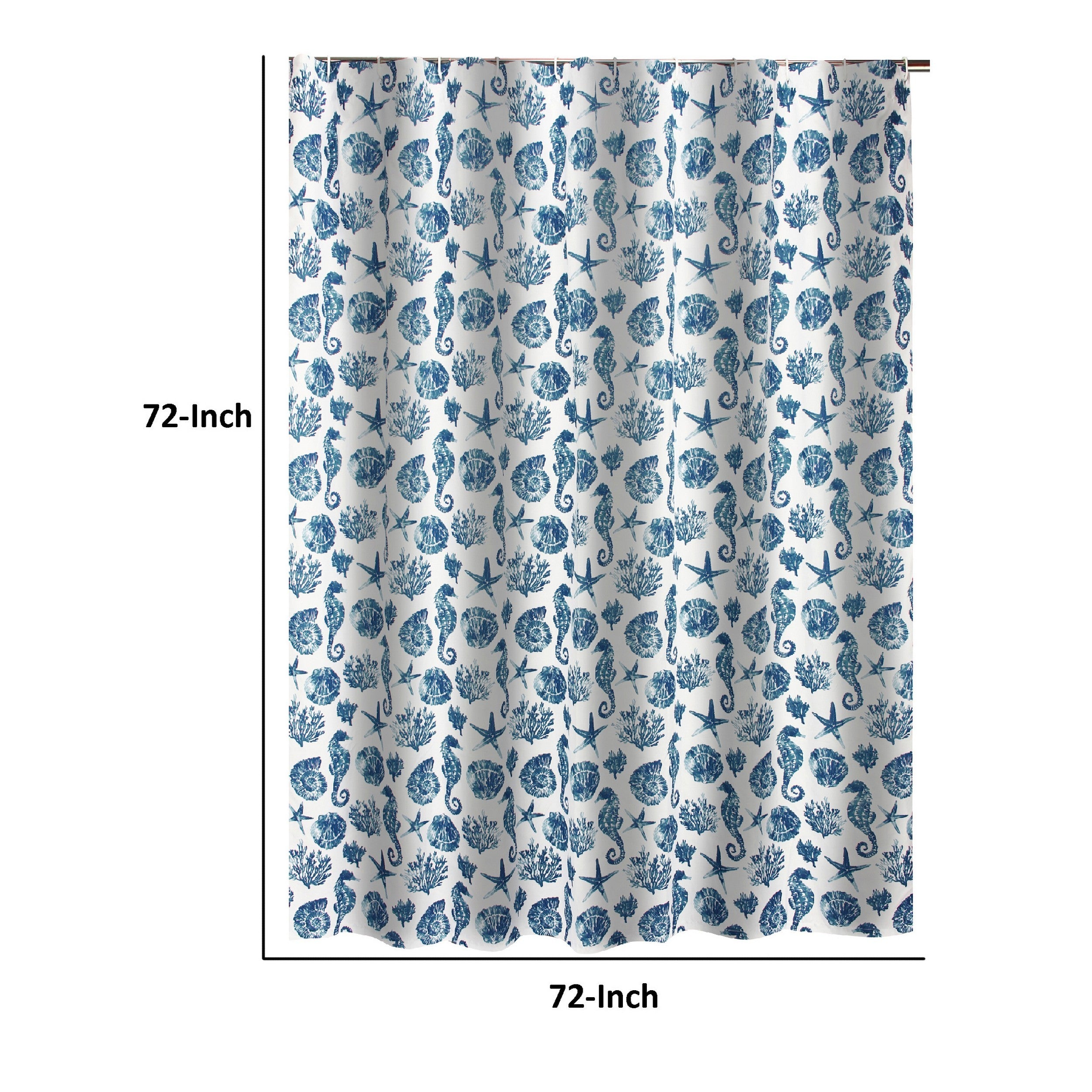 Riga 72 Inch Shower Curtain Blue Seashells Print Button Holes Microfiber-zoom-5
