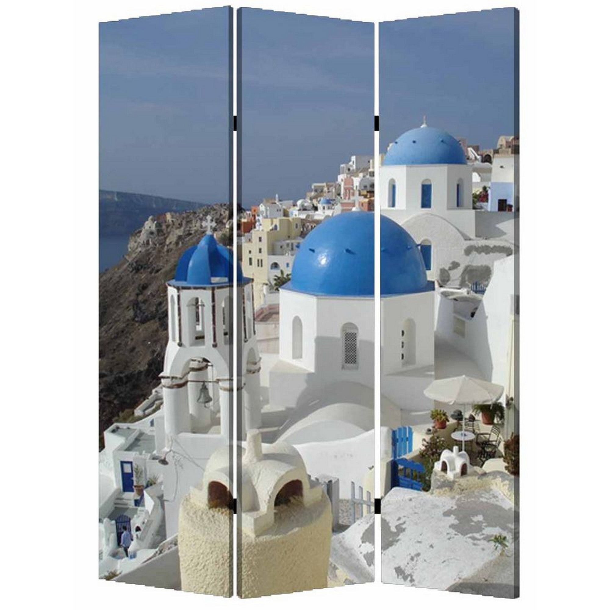 71 Inch Folding Screen Room Divider, Two Sided Grecian Skyline Design-zoom-1