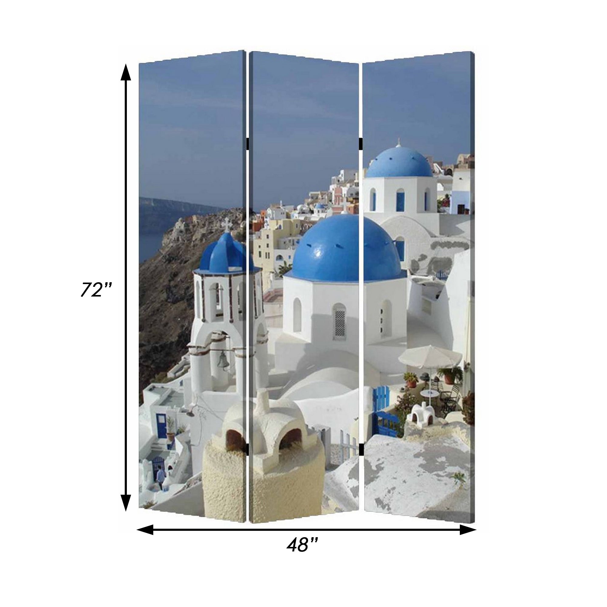 71 Inch Folding Screen Room Divider, Two Sided Grecian Skyline Design-zoom-5