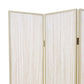 71 Inch Folding Screen Room Divider, 3 Textured Panels, Gray Leather Trim