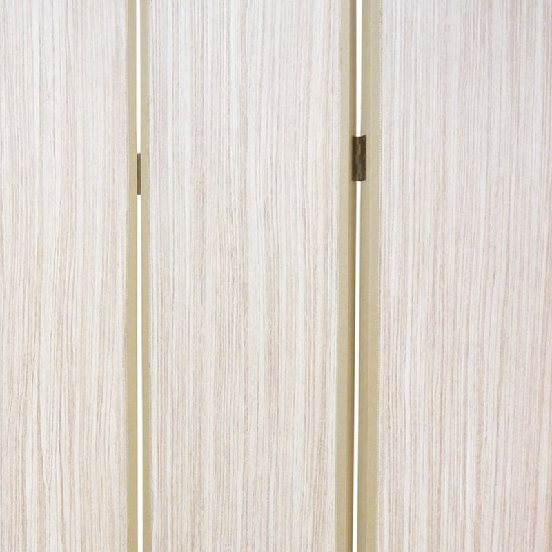 71 Inch Folding Screen Room Divider, 3 Textured Panels, Gray Leather Trim-zoom-