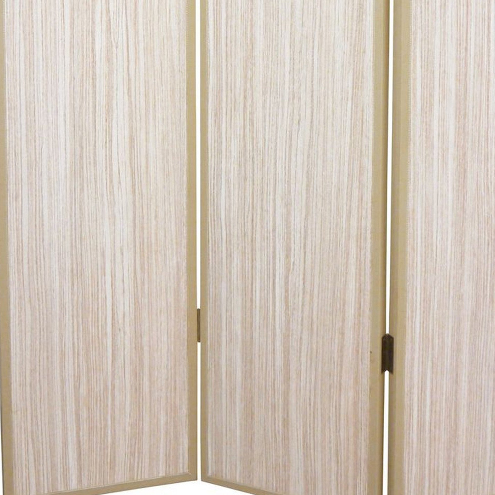 71 Inch Folding Screen Room Divider, 3 Textured Panels, Gray Leather Trim-zoom-4
