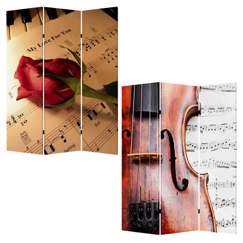 Liva 71 Inch Modern Folding Screen Room Divider, Rose and Sheet Music-zoom-