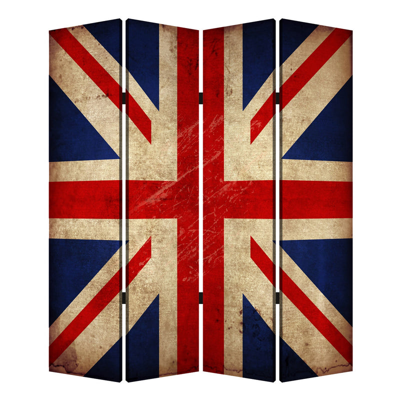 Alfie 71 Inch Folding Screen Room Divider, Union Jack Printing, 4 Panels-zoom-