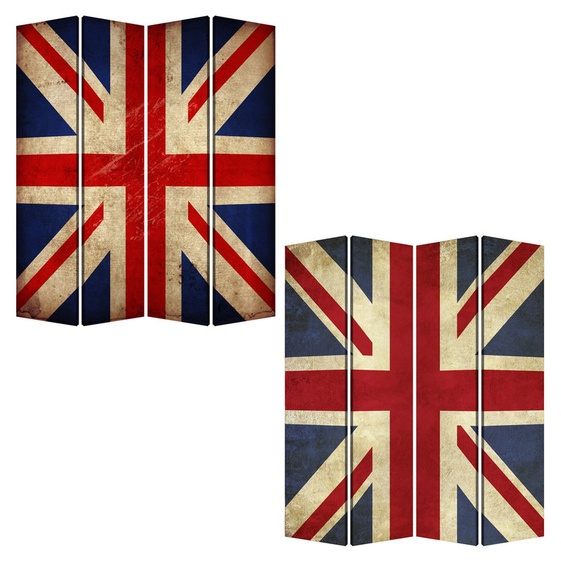 Alfie 71 Inch Folding Screen Room Divider, Union Jack Printing, 4 Panels-zoom-
