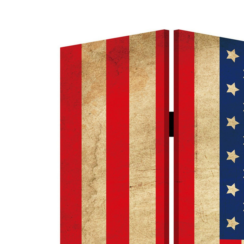 Alfie 71 Inch Folding Screen Room Divider, USA Stars and Stripes Design-zoom-