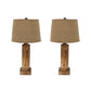 27 Inch Rustic Table Lamp Round Linen Shade Distressed Wood Base Khaki