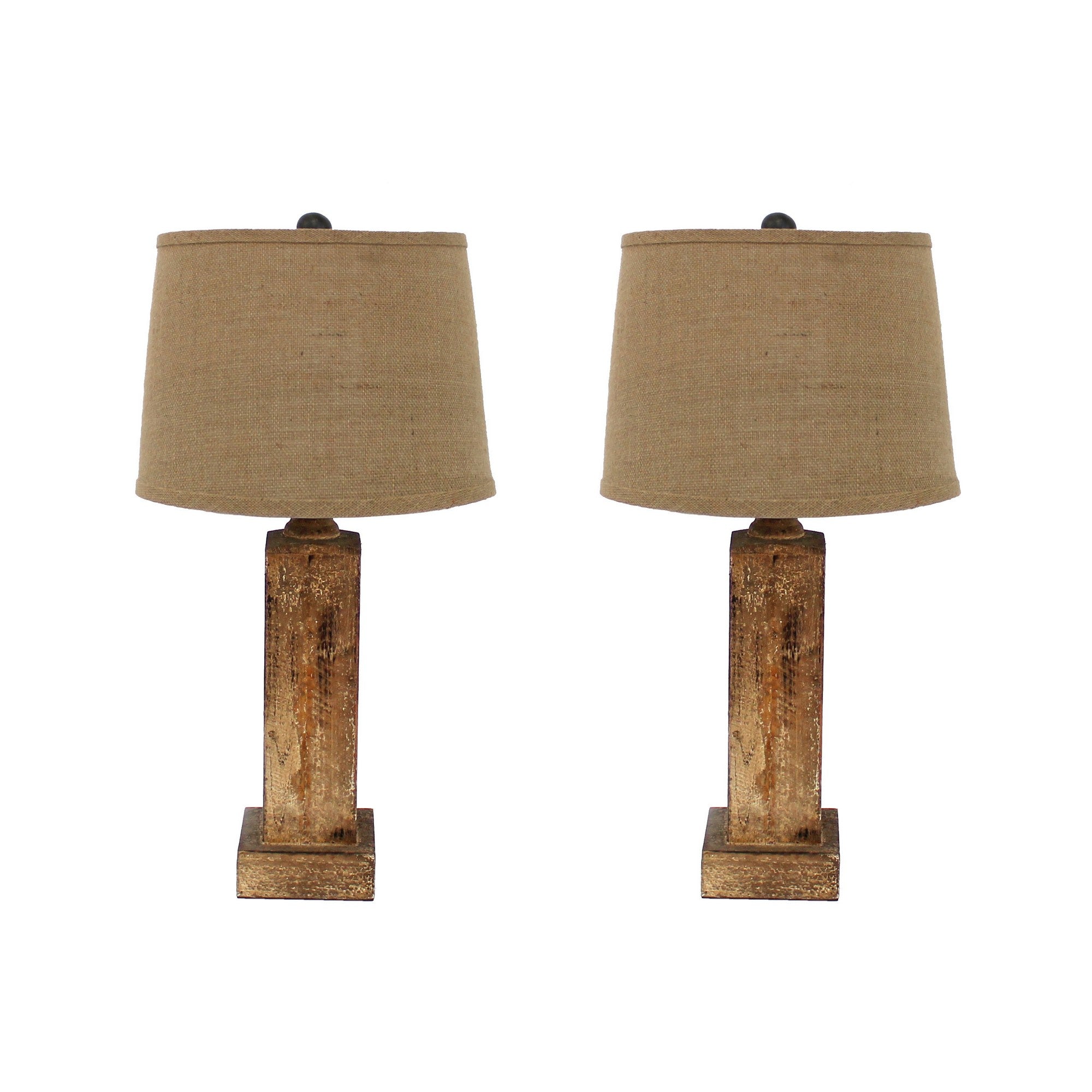 27 Inch Rustic Table Lamp Round Linen Shade Distressed Wood Base Khaki-zoom-1