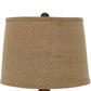 27 Inch Rustic Table Lamp Round Linen Shade Distressed Wood Base Khaki