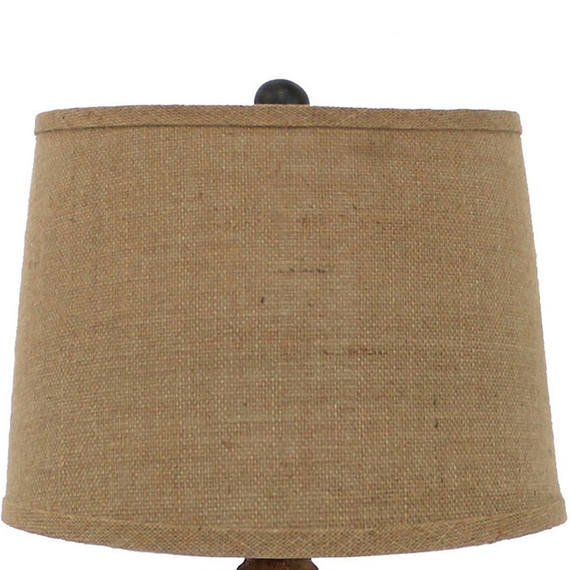 27 Inch Rustic Table Lamp Round Linen Shade Distressed Wood Base Khaki-zoom-3