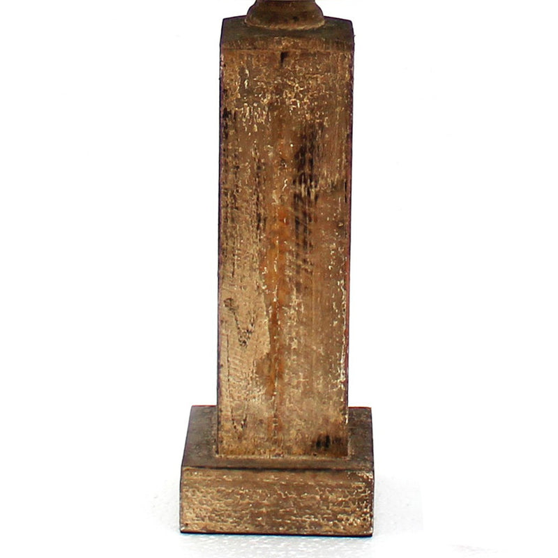 27 Inch Rustic Table Lamp Round Linen Shade Distressed Wood Base Khaki-zoom-