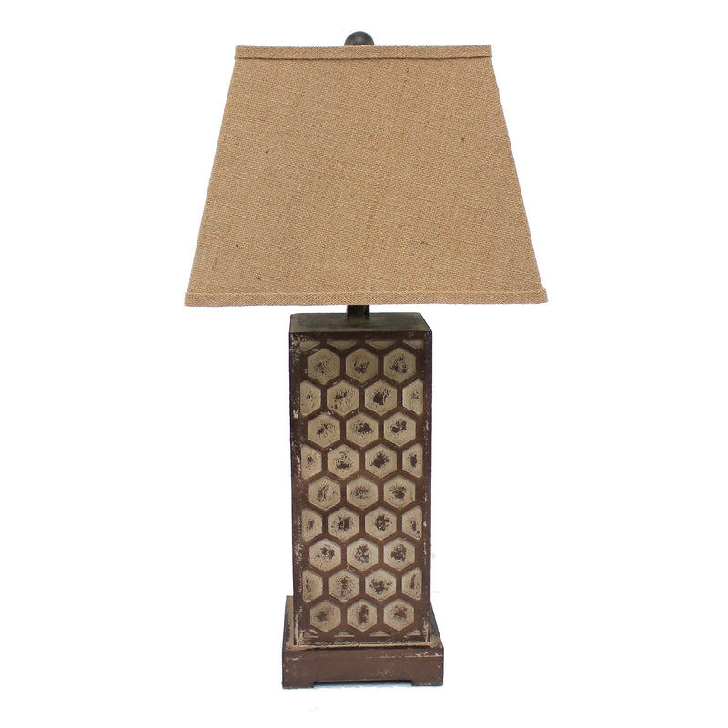 29 Inch Industrial Table Lamp Line Shade Honeycombed Metal Base-zoom-