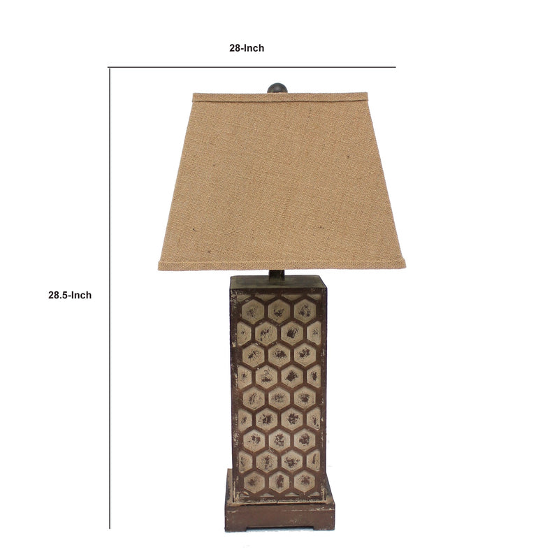 29 Inch Industrial Table Lamp Line Shade Honeycombed Metal Base-zoom-
