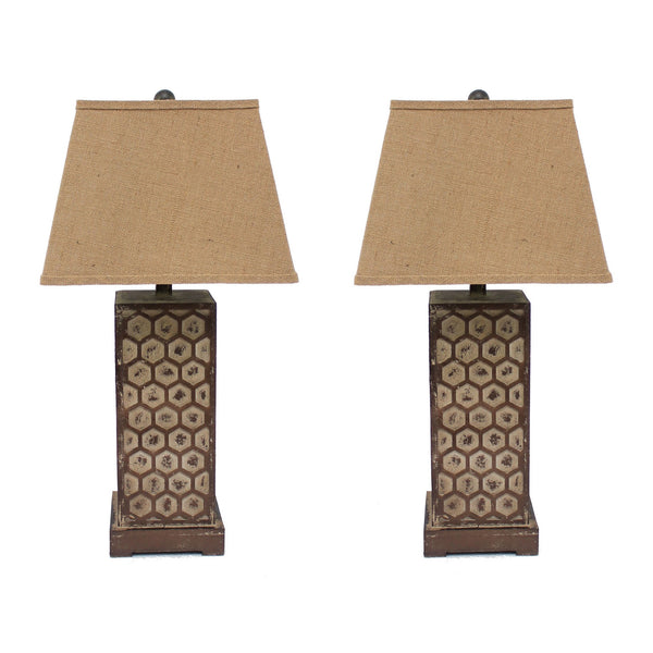 29 Inch Industrial Table Lamp Line Shade Honeycombed Metal Base