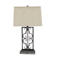 29 Inch Industrial Table Lamp Line Shade Stacked Pedestal Base Black