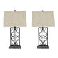 29 Inch Industrial Table Lamp Line Shade Stacked Pedestal Base Black