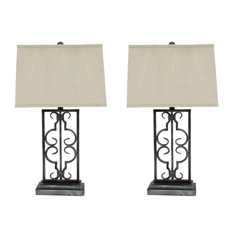 29 Inch Industrial Table Lamp Line Shade Stacked Pedestal Base Black-zoom-