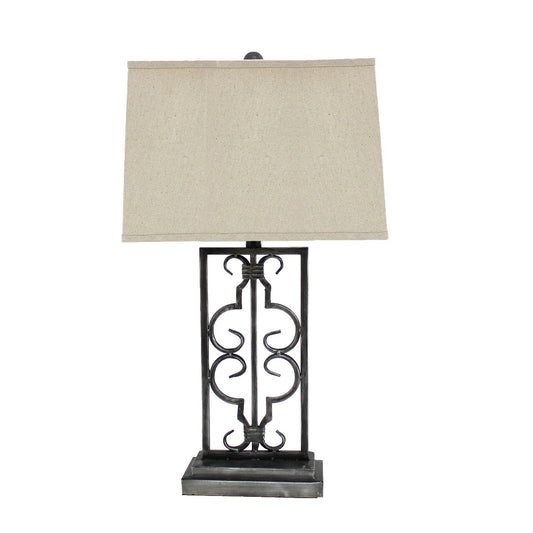 29 Inch Industrial Table Lamp Line Shade Stacked Pedestal Base Black