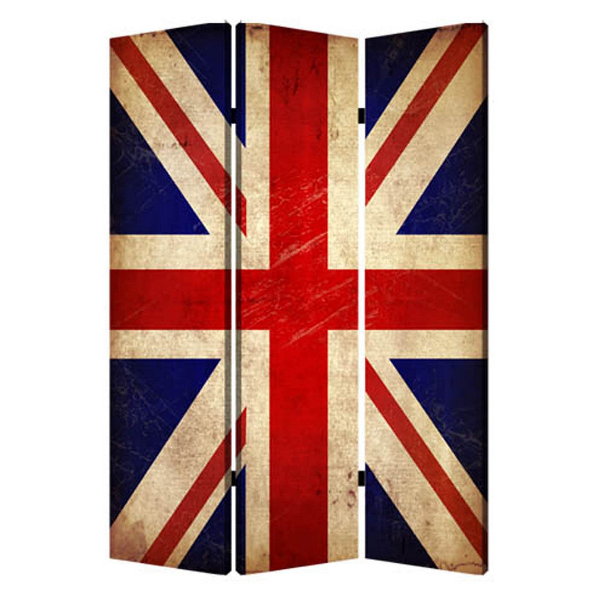 Alfie 71 Inch Folding Screen Room Divider, Union Jack Printing, 3 Panels