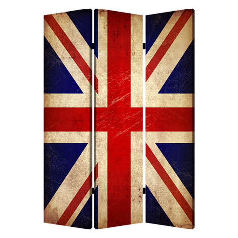 Alfie 71 Inch Folding Screen Room Divider, Union Jack Printing, 3 Panels-zoom-