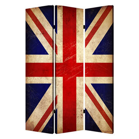 Alfie 71 Inch Folding Screen Room Divider, Union Jack Printing, 3 Panels