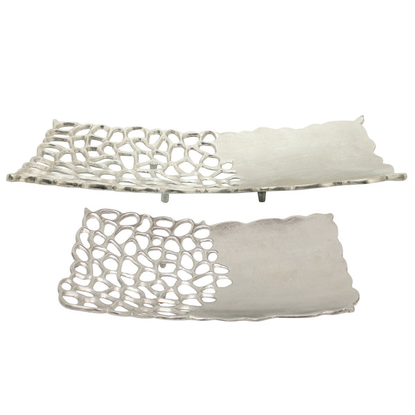 16 20 Inch Metal Decorative Plates With Cut Out Designs Silver Set Of 2