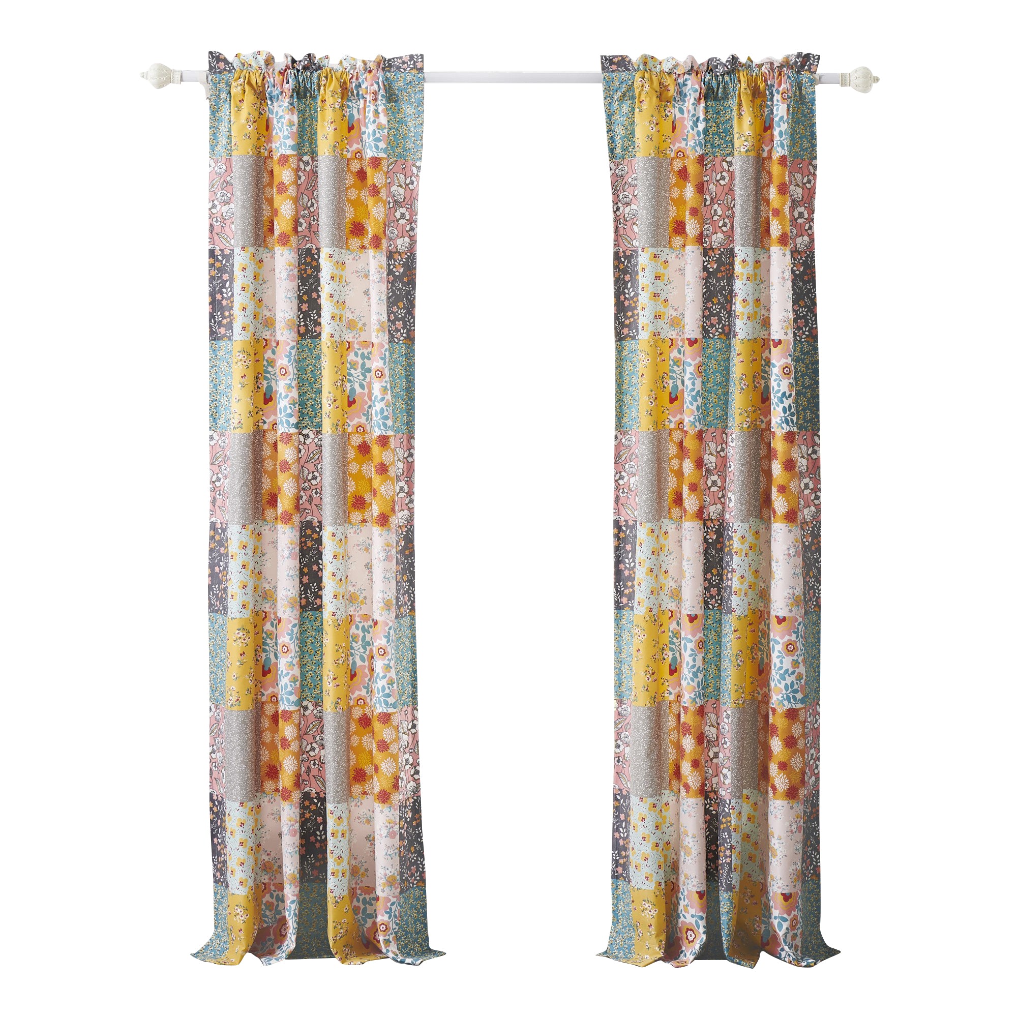 Turin 84 Inch Window Curtains Brushed Microfiber Multicolor Patchwork