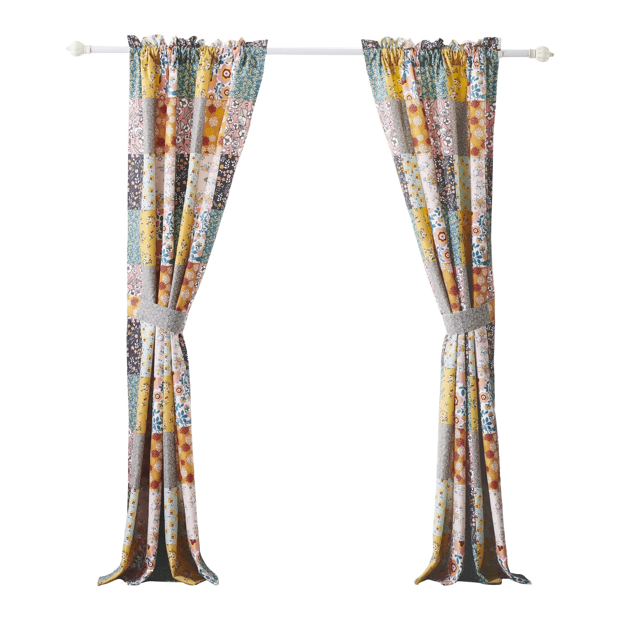 Turin 84 Inch Window Curtains Brushed Microfiber Multicolor Patchwork