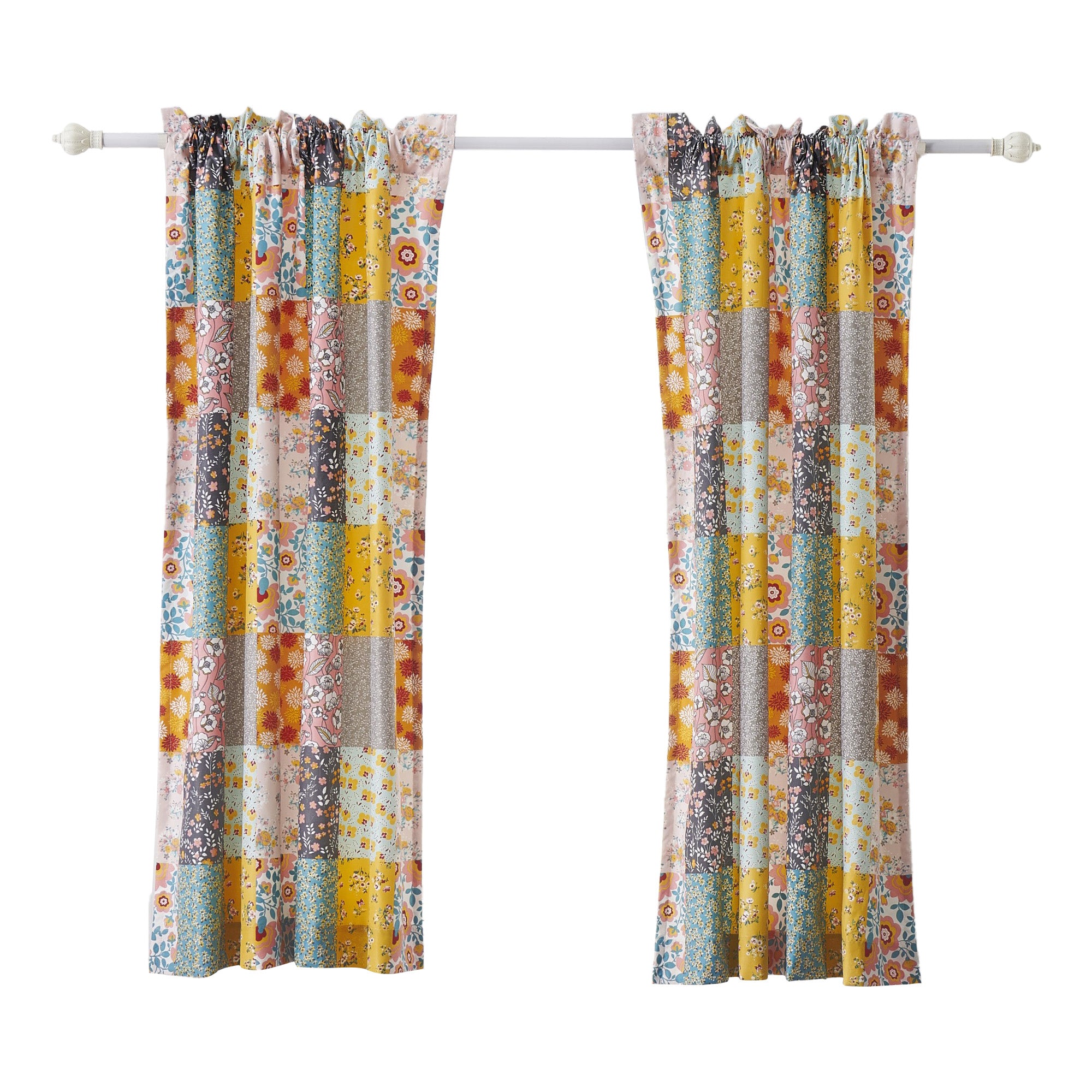 Turin 63 Inch Window Curtains Brushed Microfiber Multicolor Patchwork