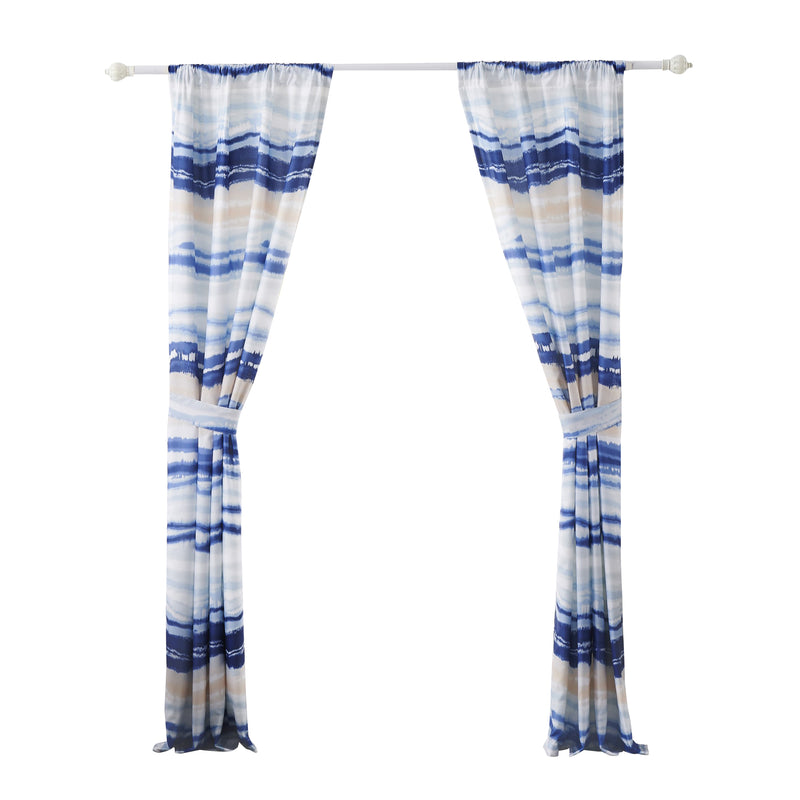 84 Inch Window Curtains Polyester Blue Wave Print Design-zoom-