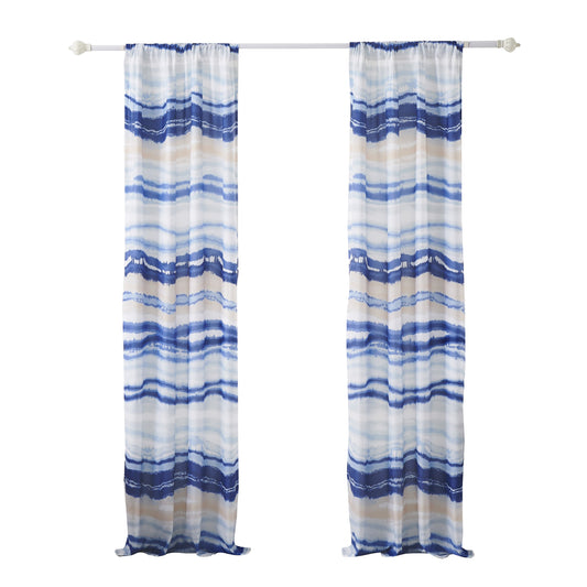 84 Inch Window Curtains Polyester Blue Wave Print Design